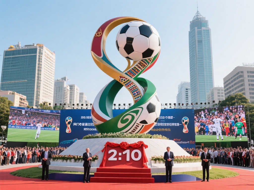 世界杯倒计时标志雕塑揭幕,现场盛况空前 世界杯倒计时标志雕塑揭幕,现场盛况空前